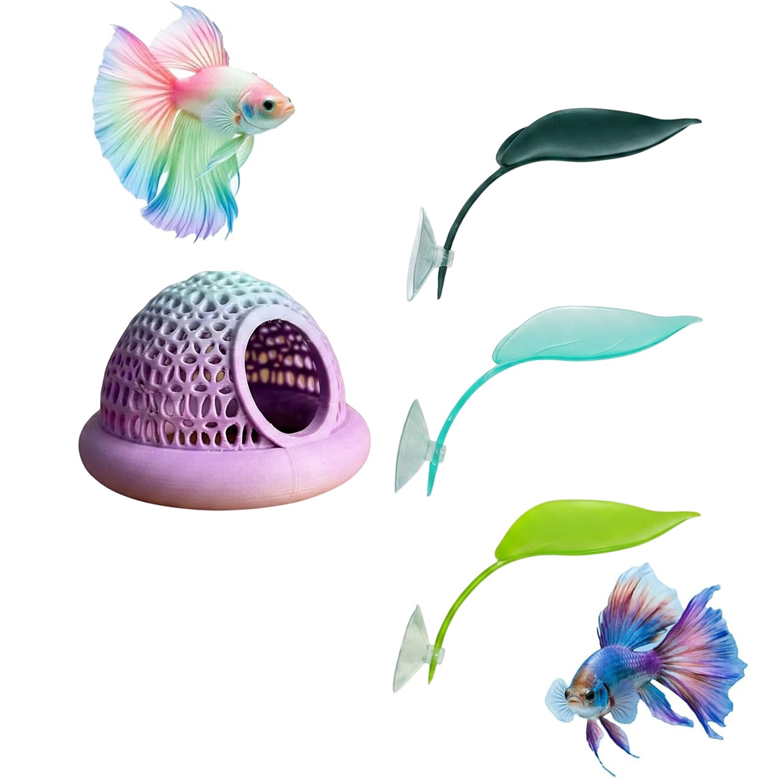 Betta Aquarium Accessories for Fish Tank, 4-Piece Aquarium Set with Colorful Resting Lounges and Leaves, Ideal for Creating Comfortable Spots in Small Tanks and Multi-Species Aquariums (Pink)-image-47