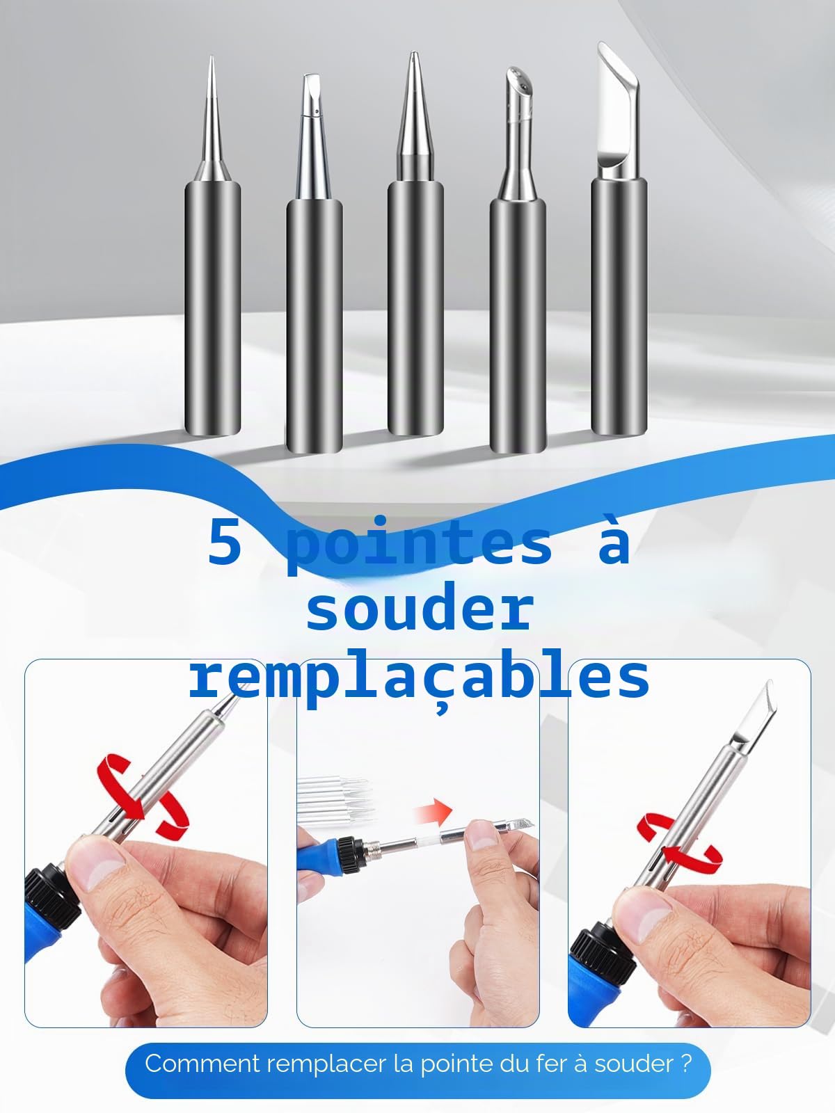 120 W Kit de Fer à Souder Numérique, Ecran LCD, Température Réglable 180-520 °C, Kit Soudage 15 en 1 Comprenant 5 Pannes, Une Pompe à Dessouder et La Soudure Pour L'électronique