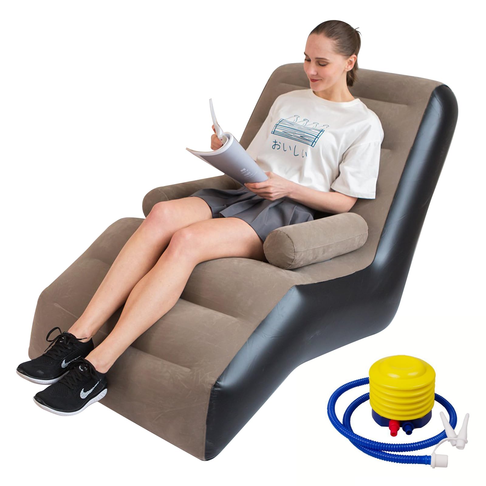 Canapé gonflable, canapé de camping avec repose-pieds, canapé gonflable portable en velours, fauteuil gonflable, fauteuil de piscine, airlounge, pouf d'extérieur, pour le camping, la maison (1