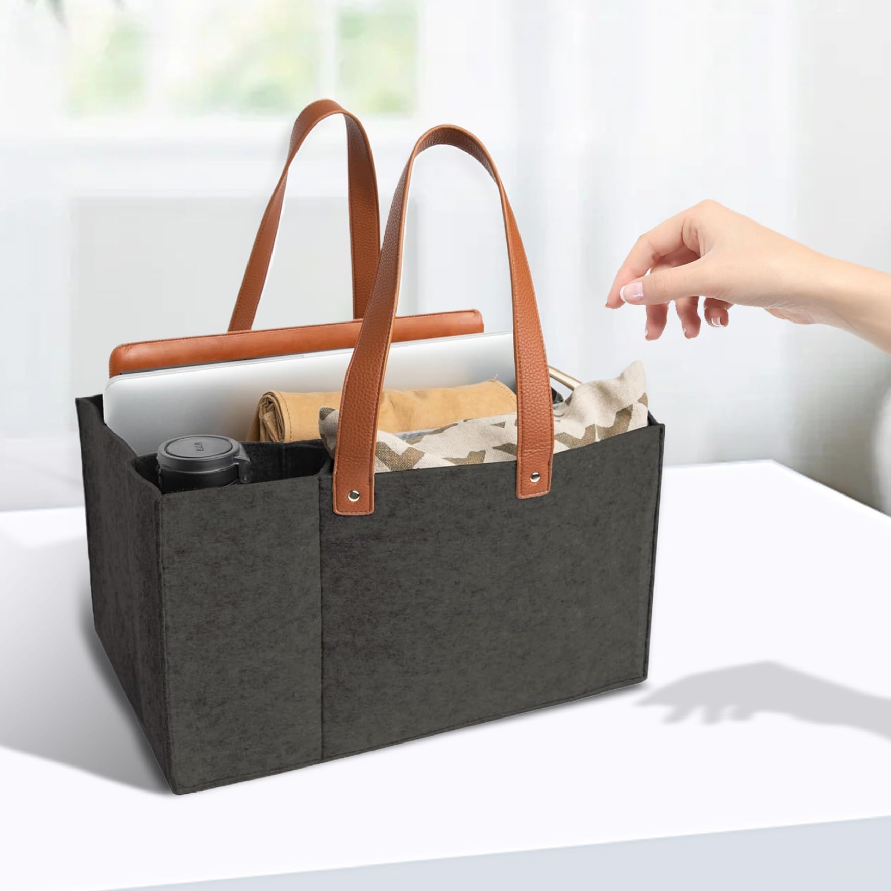 Organizador de pañales Bolsa de mano de fieltro con compartimentos Archivador Bolsa de trabajo con asas Diseño abierto Car Caddy Fieltro Oficina portátil para maestros, suministros escolares y de.