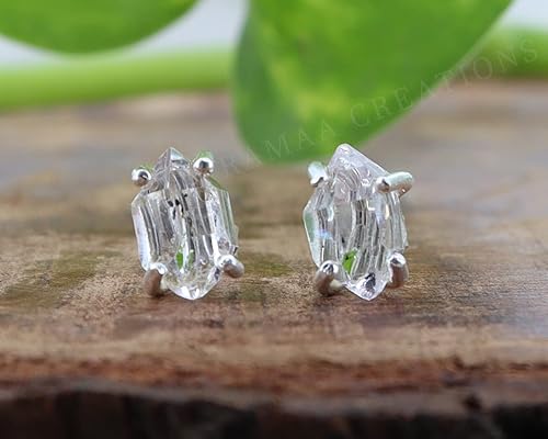 Miniatura 3 de Raw Herkimer Diamond Studs  4-Prong Herkimer Diamond Earrings  Handmade Jewelry  Sterling Silver 925