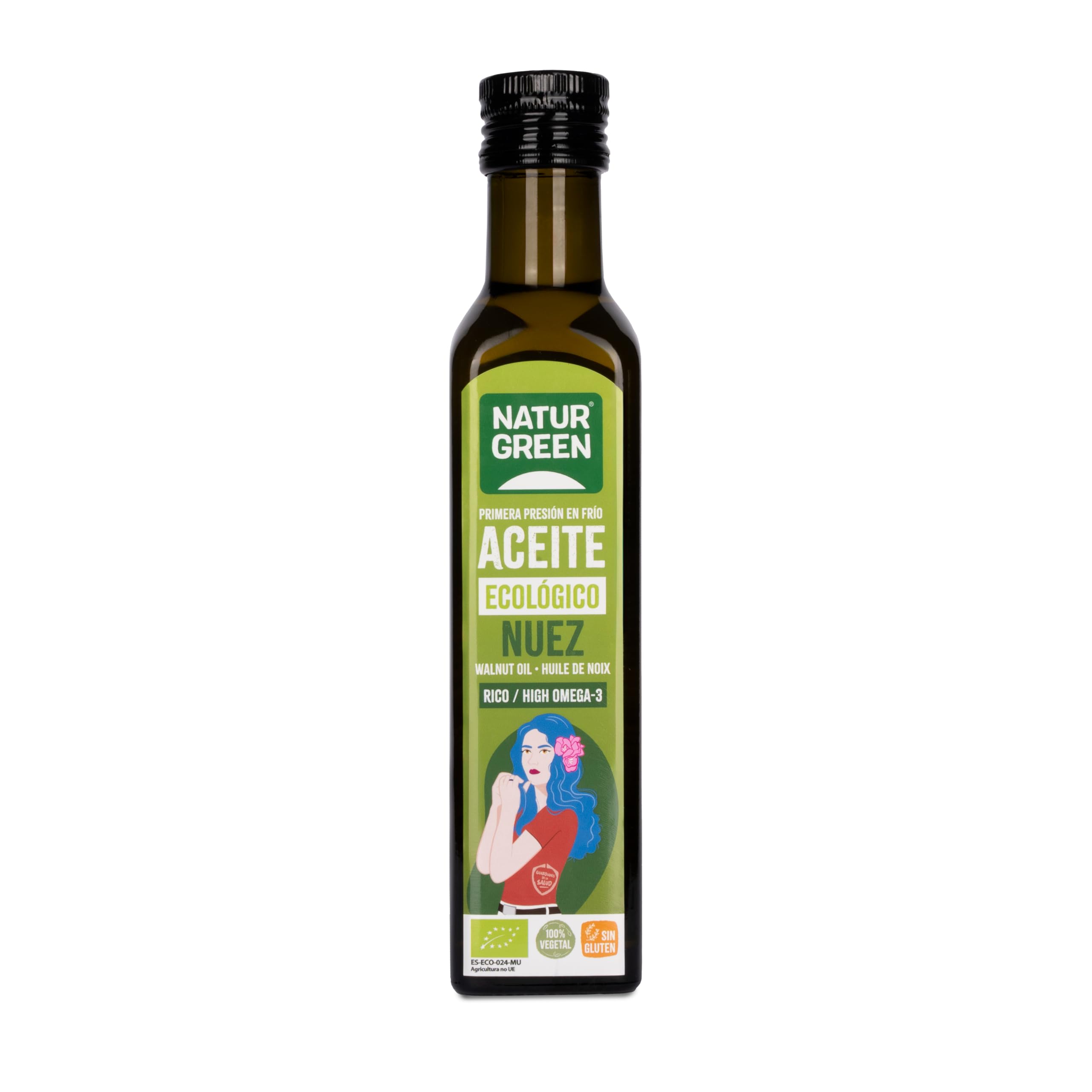 NaturGreen - Aceite de Nuez Bio, Pack 6 x 250 ml, Aceite Vegetal Ecológico Primera Presión en Frío, Rico en Omega 3 y 6, Ideal para Ensaladas, Cocina Saludable y Vegana