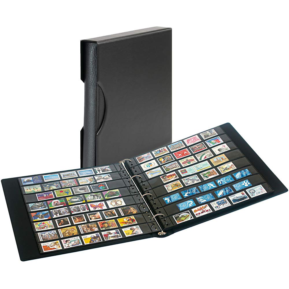 LINDNER Das Original Set: Briefmarkenalbum SRS mit 20 schwarzen Einsteckblättern und Schutzkassette