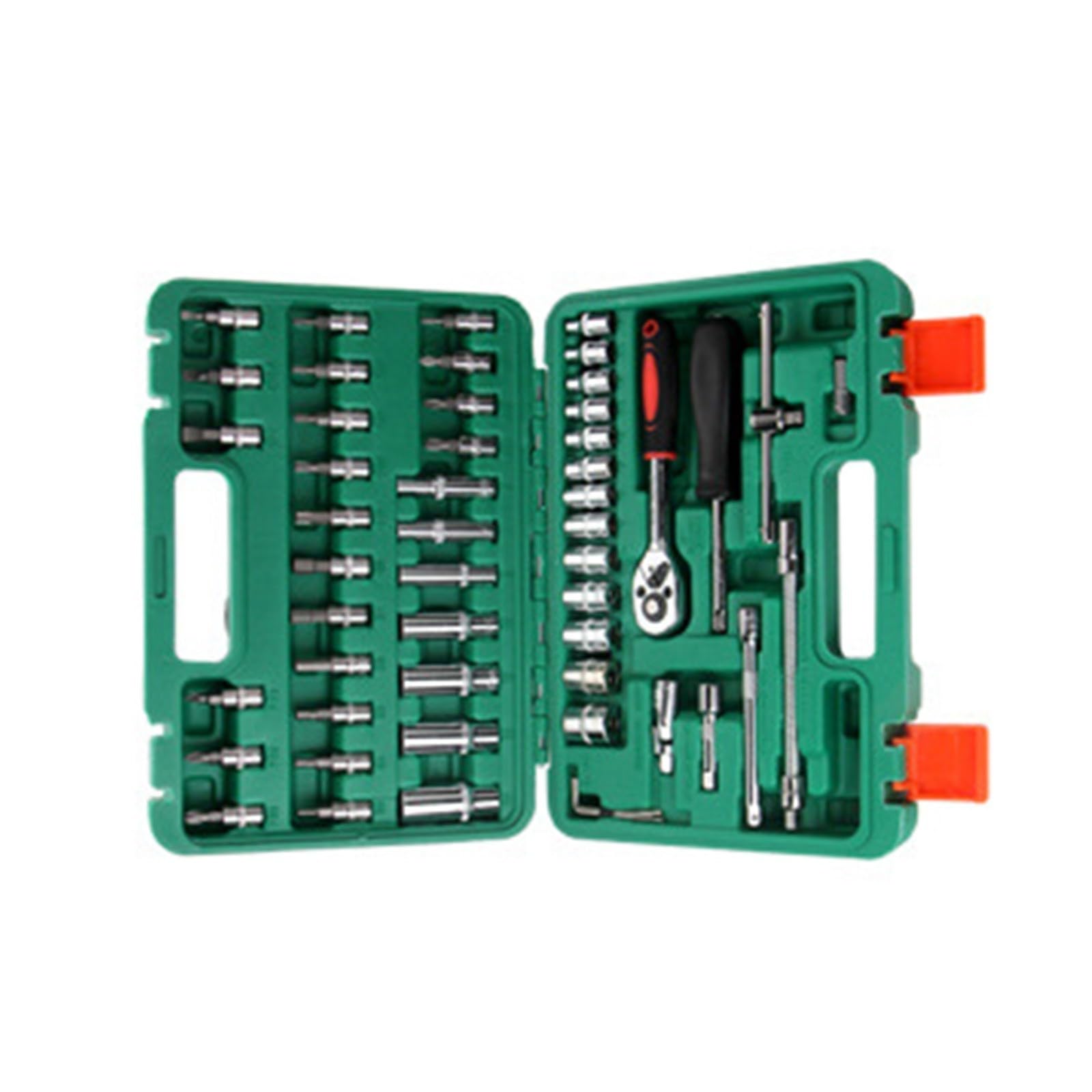 Msioytog Green Complete 53 Socket Ratcheting Wrench Kits With Bit Socket And Case For Professional Mechanics And Auto Repair Projects Set With Extension Stick