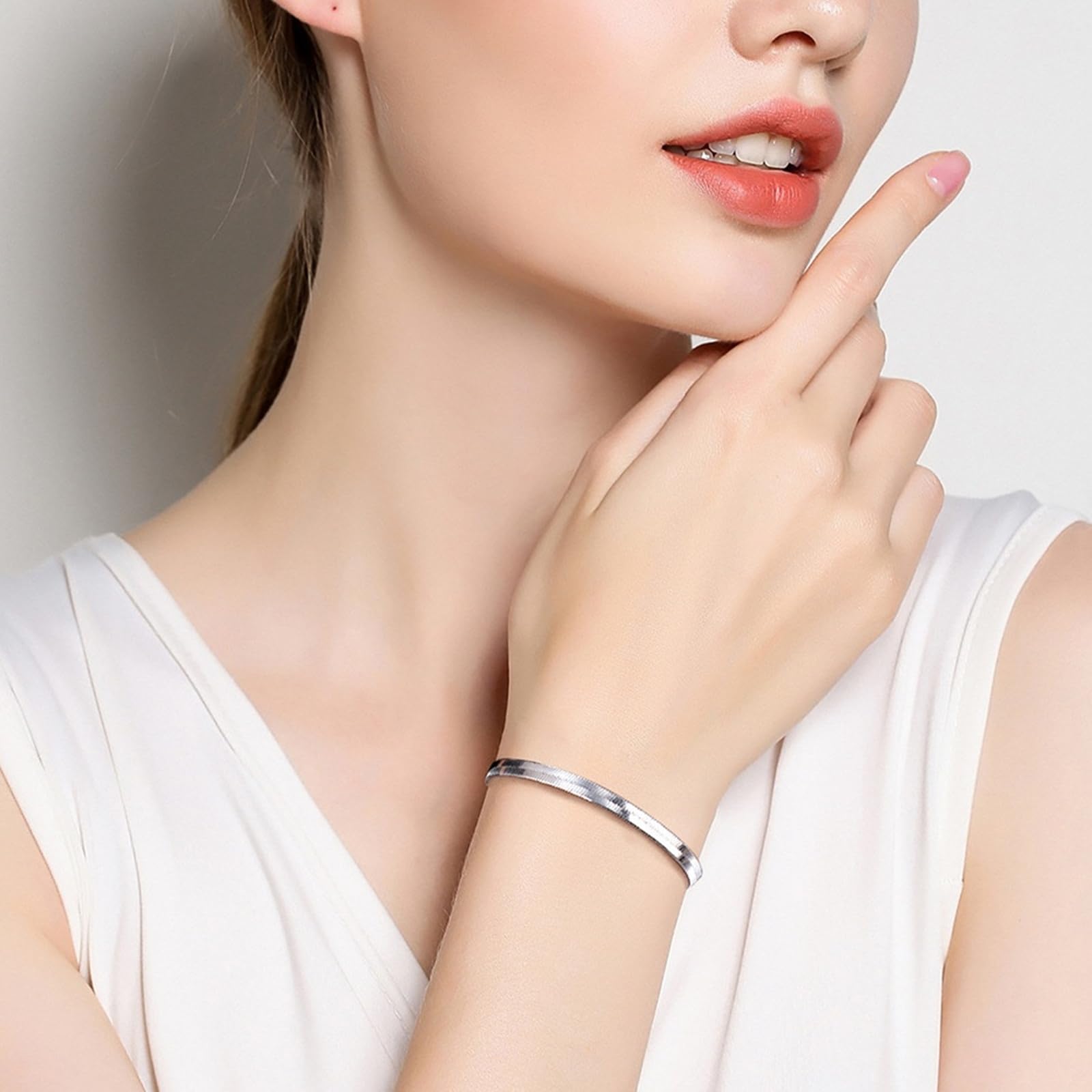 Bracciali 925 Argento Donna, Bracciale a Catena a Spina di Pesce Lucido 16,5/18/19/20 cm in Argento 925 per Donna