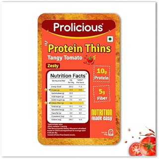 Prolicious Tangy Tomato High Protein Chips | No Palm Oil | Crispy & Nutritious Snack Chips (50g, Pack of 1)