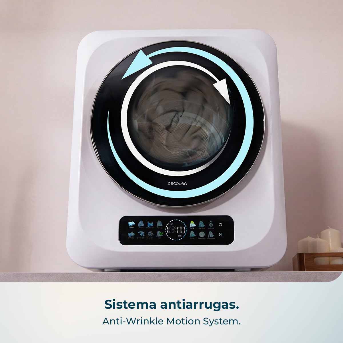 Cecotec Secadora Compacta de Evacuación 3Kg Bolero DressCode Dry 3400V. 8 Programas, Bajo Consumo, Secado Automático Inteligente, Pantalla FullColor, Función UV Care, Dry Shoe Pro y Delay Start