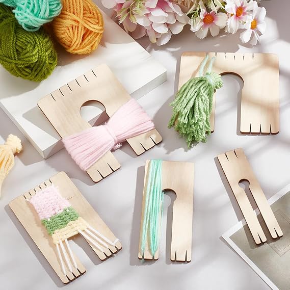 NBEADS 5 Pcs 5 Sizes Wooden Tassel Making Tool, Mini Pom Poms Maker Tassel Loom Fluff Ball Weavers Knitting Craft Tool for Lace and Knot Weaving Handicrafts, Thickness:3mm