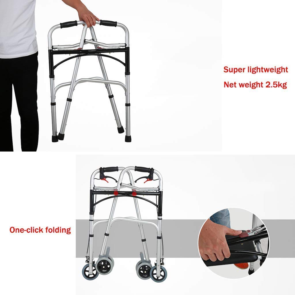 Walker, Walker da Viaggio Pieghevole Portatile, Walker con Rilascio A Grilletto, Rollator Ausilio per La Mobilità per Anziani Altezza Regolabile,