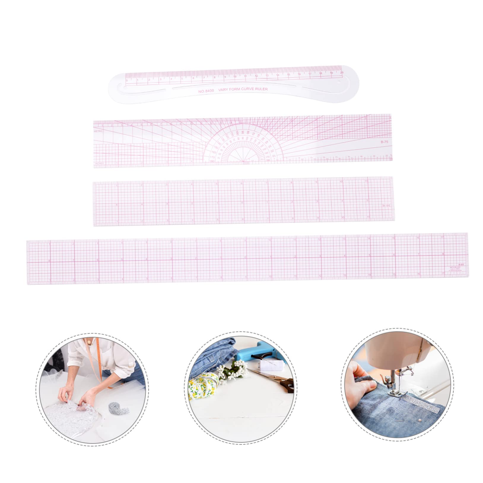 ARTIBETTER Conjunto Reglas Curvas Transparentes Para Costura Y Patronaje Reglas Plásticas Multiusos Con Precisa Para Confección Y Diy 4 Piezas X 5