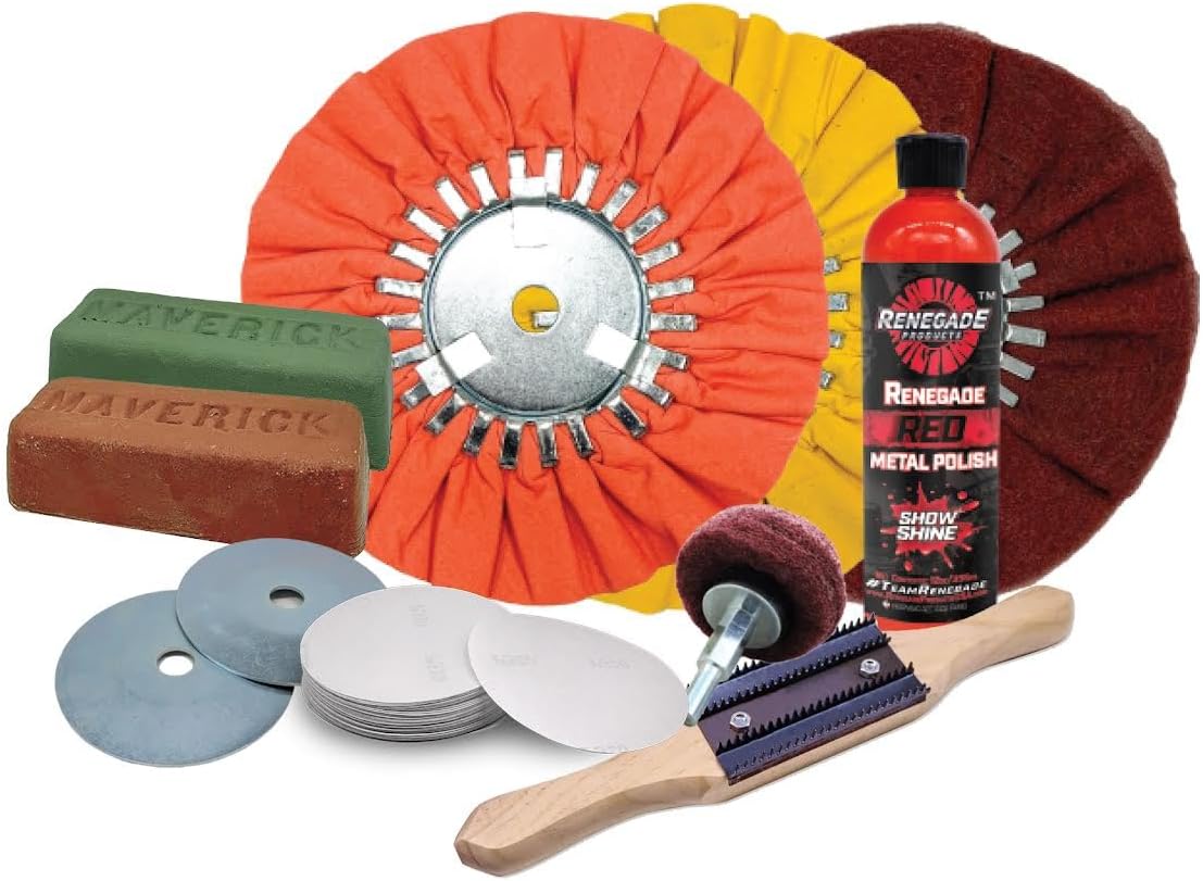 Complete Aluminum Polishing and Sanding Kit for Wheels, Bumpers, Tanks and Any Other Aluminum Or Stainless Surface, 12 Piece Product Bundle
