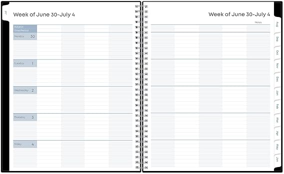 Teacher's Weekly/Monthly Lesson Planner, One Week per Two-Page Spread (Nine Classes), 11 x 8.5, Black Cover, 2023 to 2024