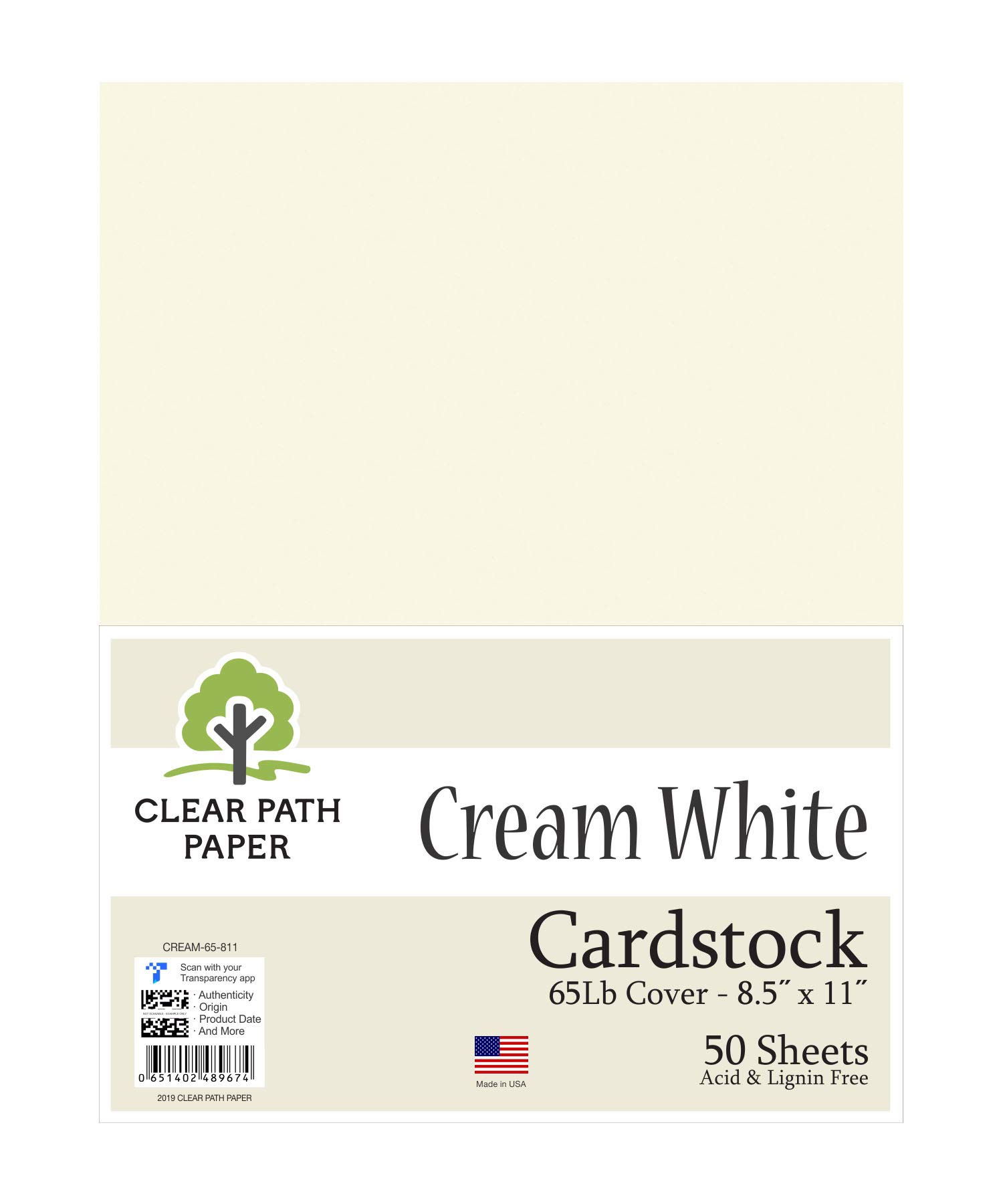 Cream White Cardstock - 8.5 x 11"/ 21,6 x 28 cm - 65lb Cover / 176gsm - 50 Sheets - Clear Path Paper