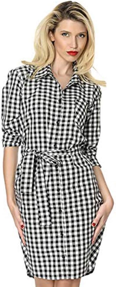 Family Matching Plaid Shirt Parent-Child Checkered Print Long Sleeve Dress Shirt Whit Pocket Spring Outfits (Black, Mom/S)