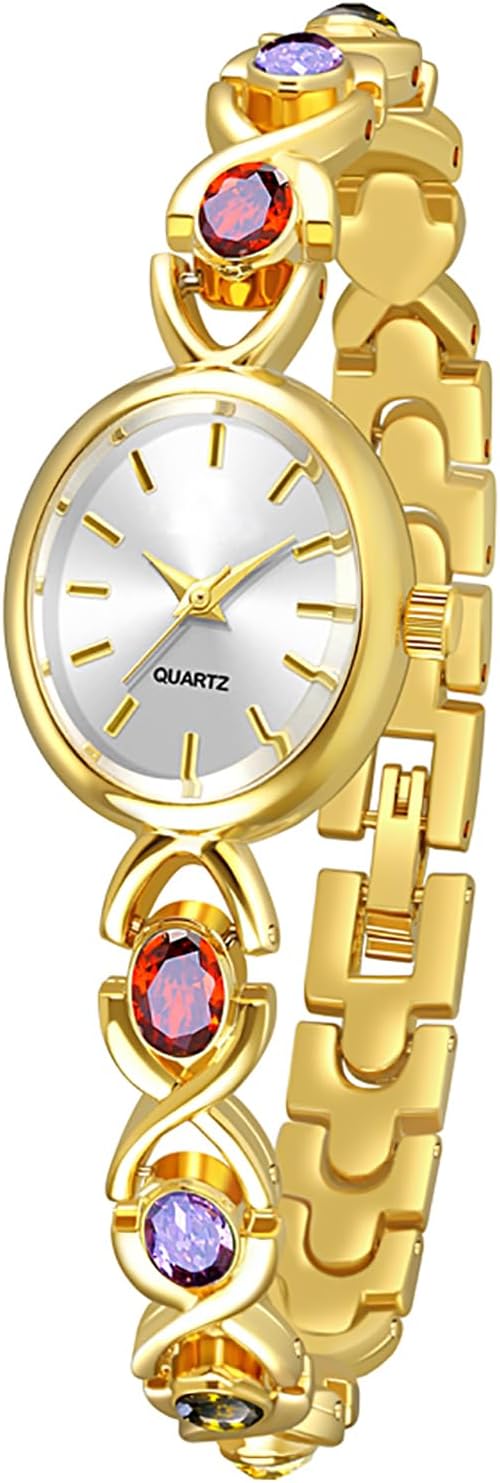 ADSBIAOYE Luxury Vintage Colorful Crystal Oval Women's Watch Fashion Ladies Small Dial Quartz Wrist Watch Waterproof Watch with Stainless Steel Band