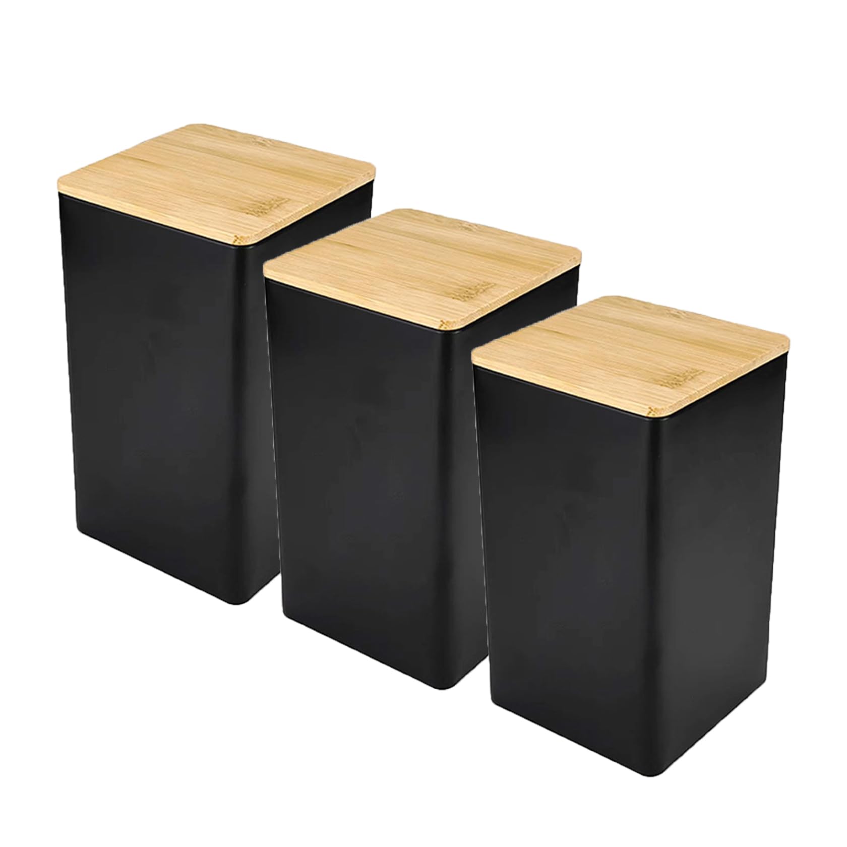 3 PCS Black Canisters Tea Coffee Sugar Sets Moisture-proof Tea Coffee and Sugar Canisters Set with Wood Lids Tea Coffee Sugar Canisters Space Saving Canister Sets for Kitchen Counter Daily UseBlac