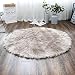 LEEVAN Plush Sheepskin Style Round Throw Rug Faux Fur Elegant Chic Style Cozy Shaggy Round Rug Floor Mat Area Rugs Home Decorator Super Soft Carpets Kids Play Rug, Coffee 4 ft Diameter