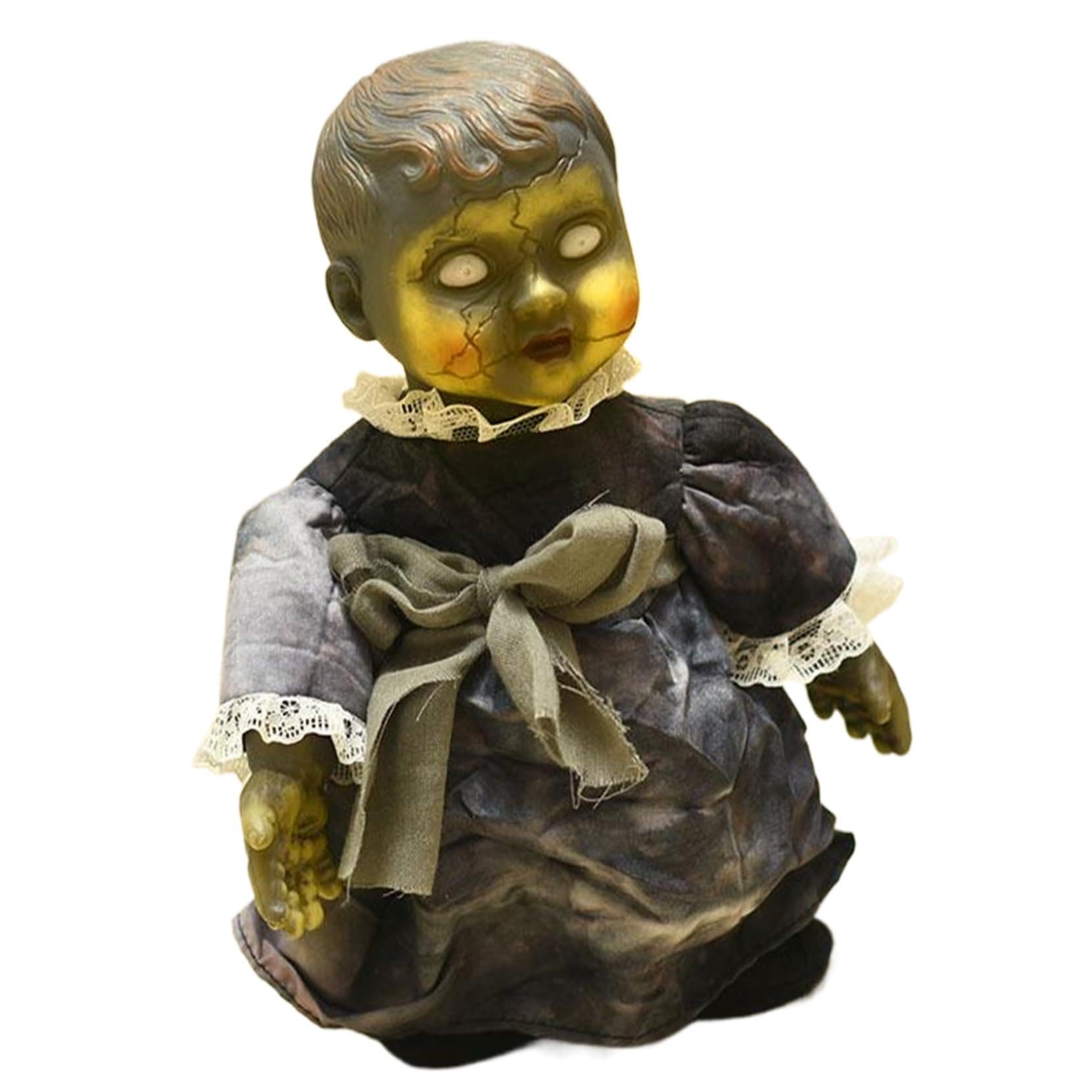 Monwssoe Halloween Decor, Creepy Doll 13.4 Inch Walking Halloween Dolls Animated Scary Doll with Light Up Eyes, Horror Sounds ＆ Motions, Battery Powered Horror for Haunted House Decorations
