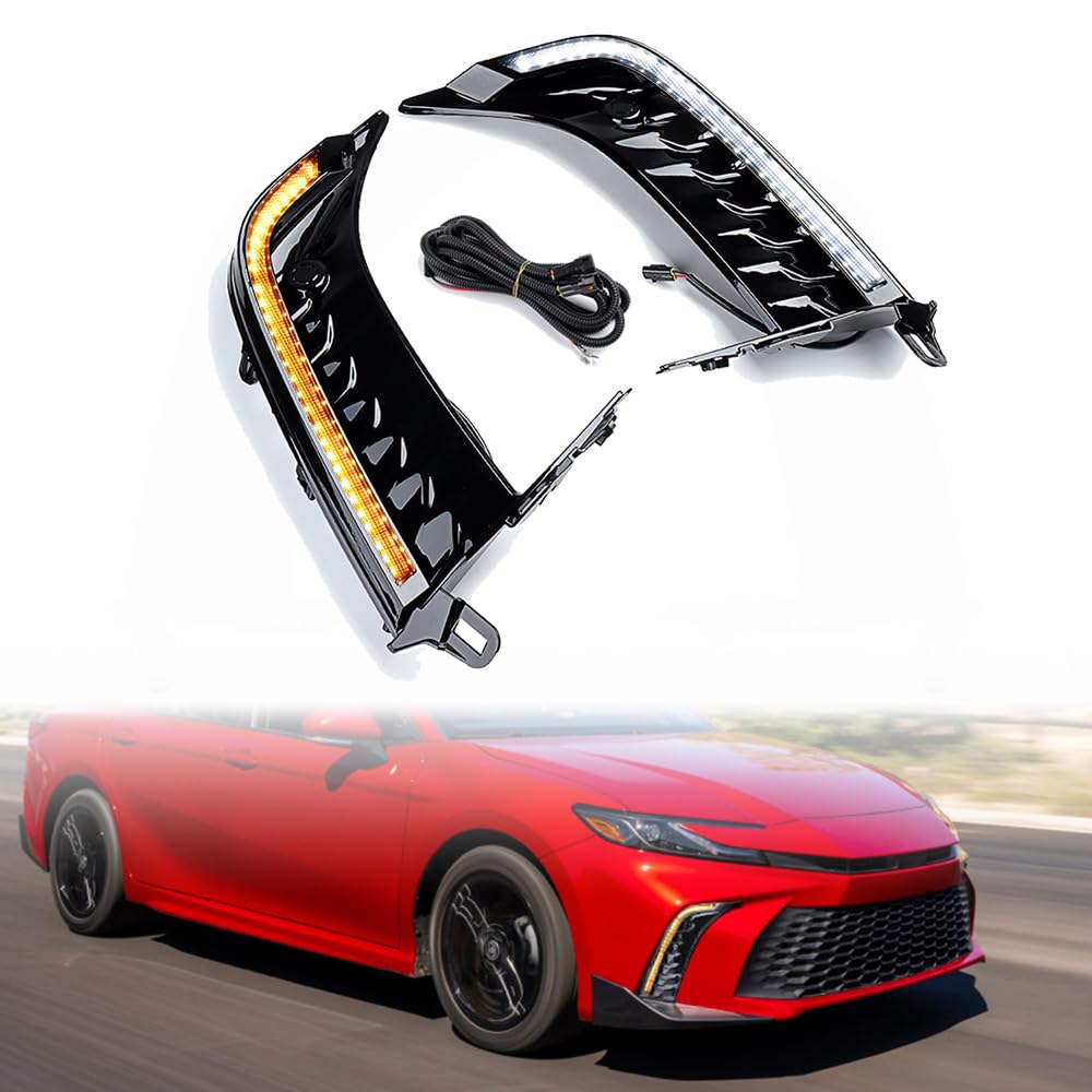 amopacorp Pair Tri-Colors Driving Fog Light Front Bumper Sequential LED Daytime Running Light with Turn Signal For 2025 Toyota Camry SE XSE Amber/White Switchback (Not for LE XLE)
