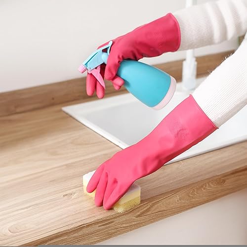 Miniatura 4 de Bamllum Guantes de limpieza de goma para cocina, 4 pares de guantes reutilizables para lavavajillas para el hogar, flexibles, duraderos e