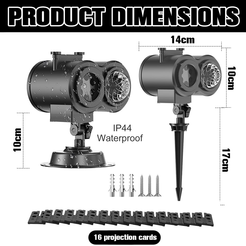 Weihnachten Halloween Outdoor Projektor mit 16 Folien 10 Ozeanwellen Effekt,2-in-1, 3D Dynamische Projektor, LED Projektionslampe, 180°-Verstellung, Beamer Deko für Wand Fenster Garten Hof Party