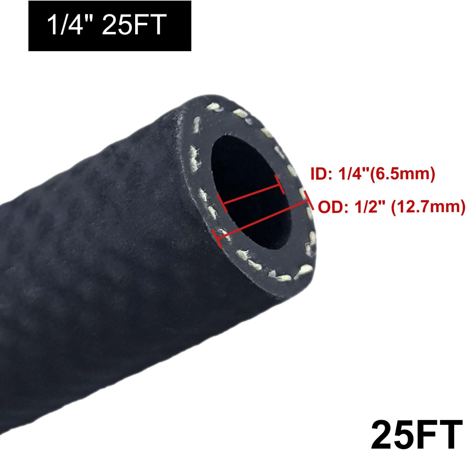 1/4 25FT Marine Fuel Line Hose, SAE J1527 Type A1-15 Rubber Black