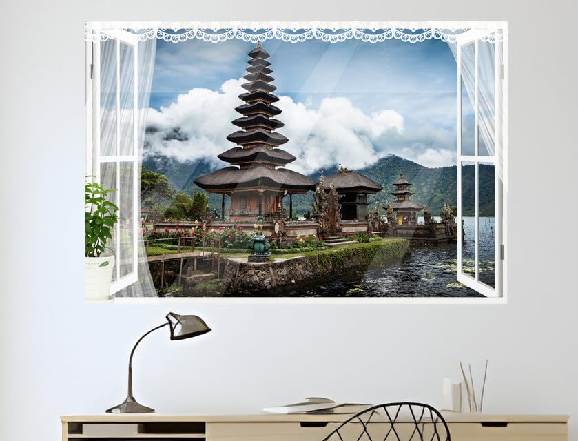JVERF - JZZB06551 Indonesia Temples Coast Ulun Danu Bali| Self-Adhesive Open Window Wall Sticker