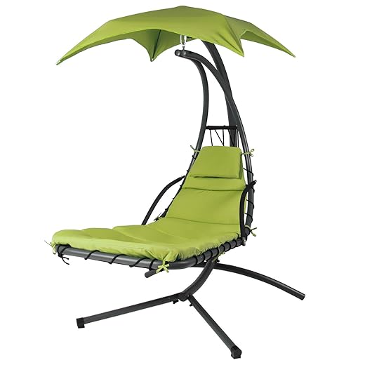 BUY JOY Hanging Chaise Lounger Chair Arc Stand Air Porch Swing Hammock Chair Canopy