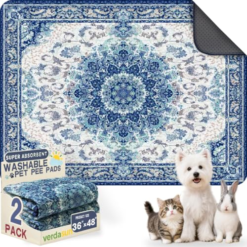Image of Washable Pee Pads for Dogs, Reusable Puppy Potty Training Pads, Ultra-Absorbent Thick Waterproof Leak-Proof Non-Slip Pads & Mat for Crate, Playpen, Floor, Whelping & Housebreaking , 2 Pack 36 inchx48 inch