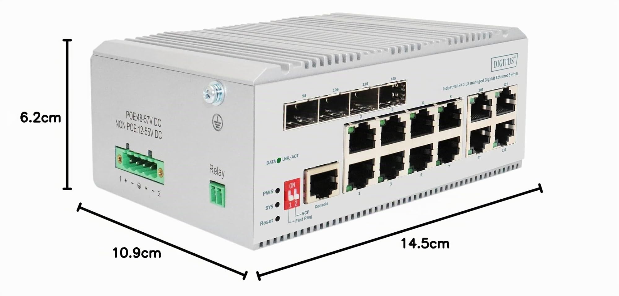 DIGITUS 8 Port Gigabit Ethernet Netzwerk Switch Industrial L2 managed 4 SFP Uplink