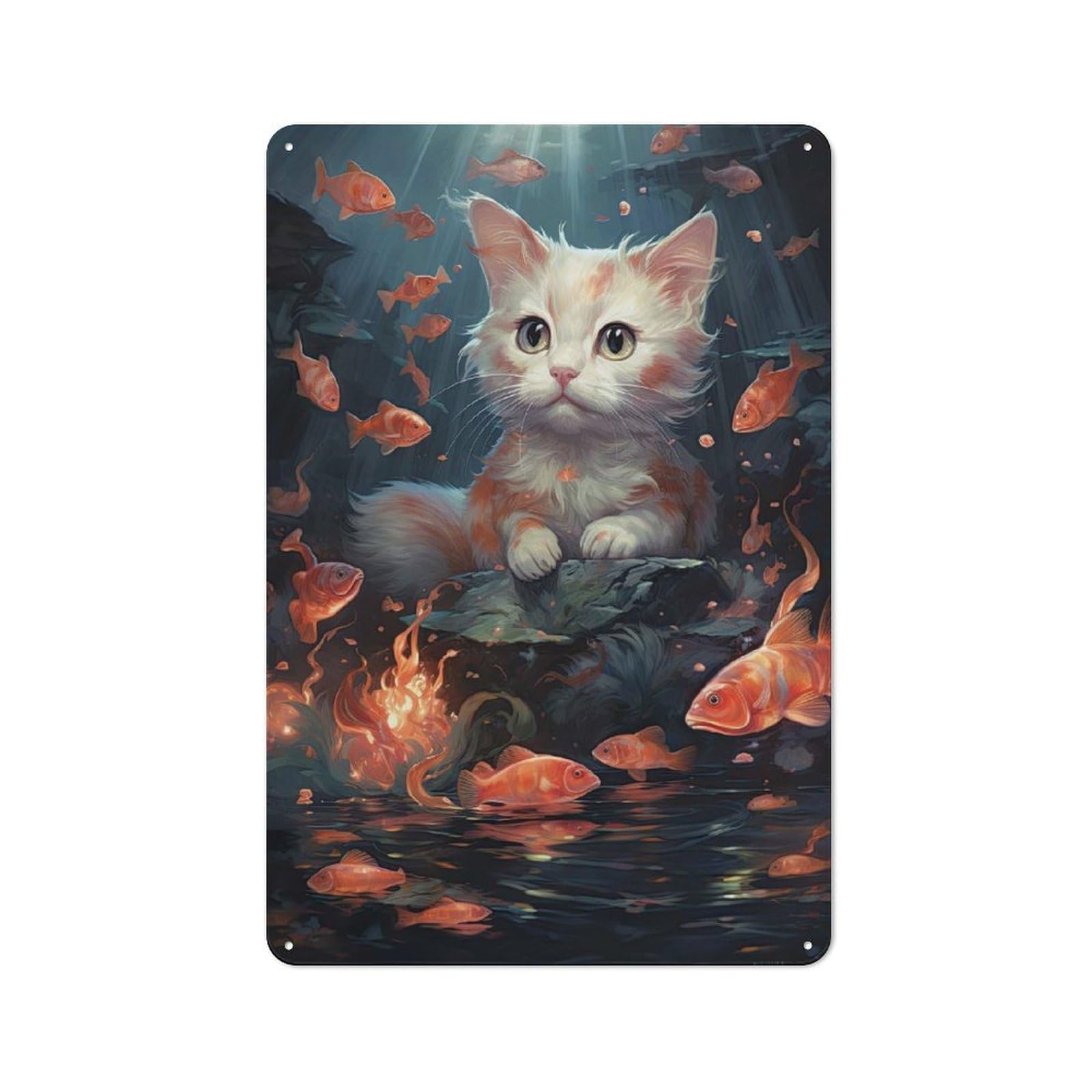 Junmoney Becoming Koi Kitten Metal Wall Plaque, Easy To Hang Plaque For Living Room, Hallway, Kitchen Or Pet Corner, 30X20cm