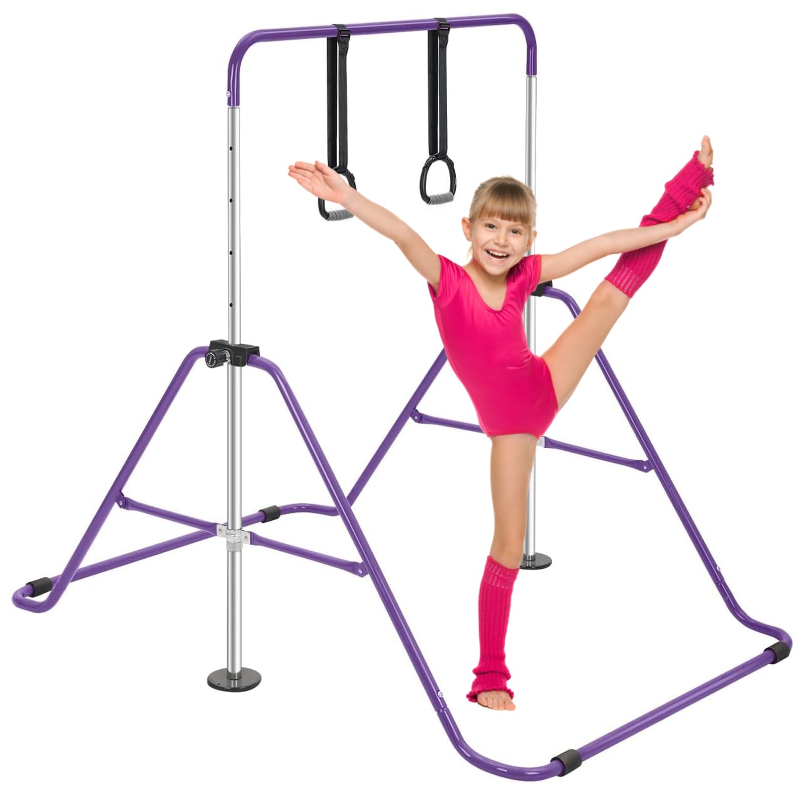 Gymnastics Bar - Training Gymnastics Equipment for Kids - Adjustable Height - Folding Horizontal Bar with Gymnastic Rings