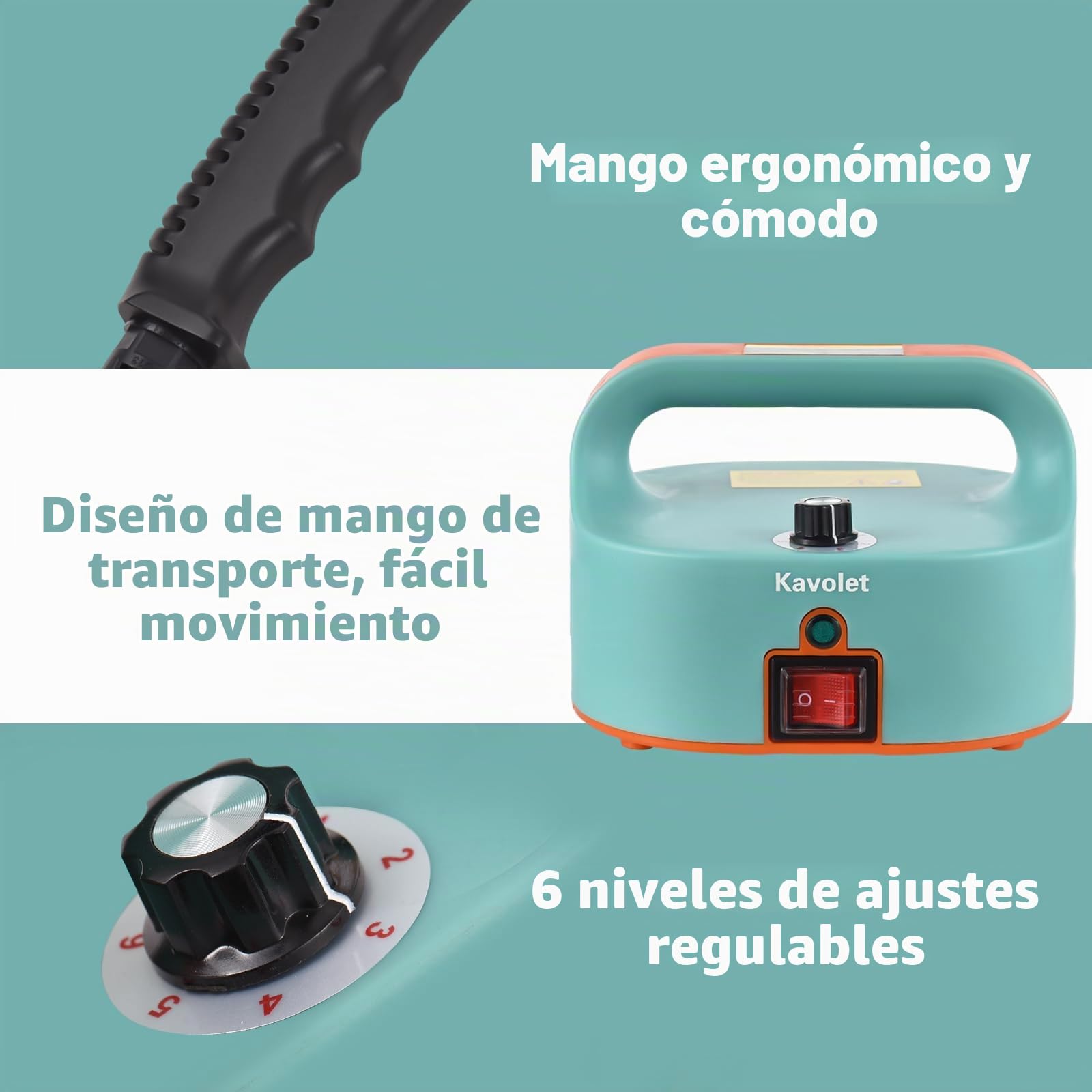 Kavolet Limpiador a Vapor, Vaporeta Limpieza Hogar Potente de Mano 1500 W, Limpiador portátil Multiuso, 3.5 Bares de presión, para Hogar, Cocinas, Alfombras, Cristales, Sofá
