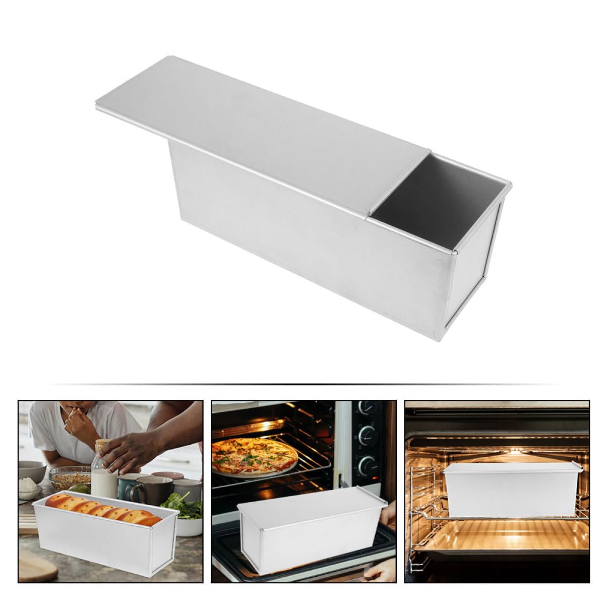 Ciieeo 2 Moldes Para Pan Con Tapa Moldes Metálicos Para Hornear Pan Herramientas Versátiles Para Todo Tipo De Panes.