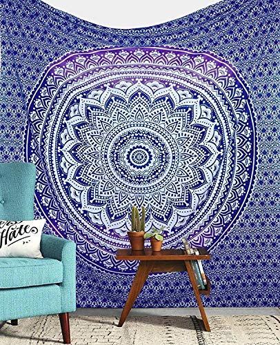 Jaipur Handloom Tapestry Wall Hanging Hippie Mandala Bohemian Psychedelic Tapestry Wall hangings Hippie Wall Tapestries Dorm Decor Ombre ((30 X 40 inches Approx), Purple Ombre)
