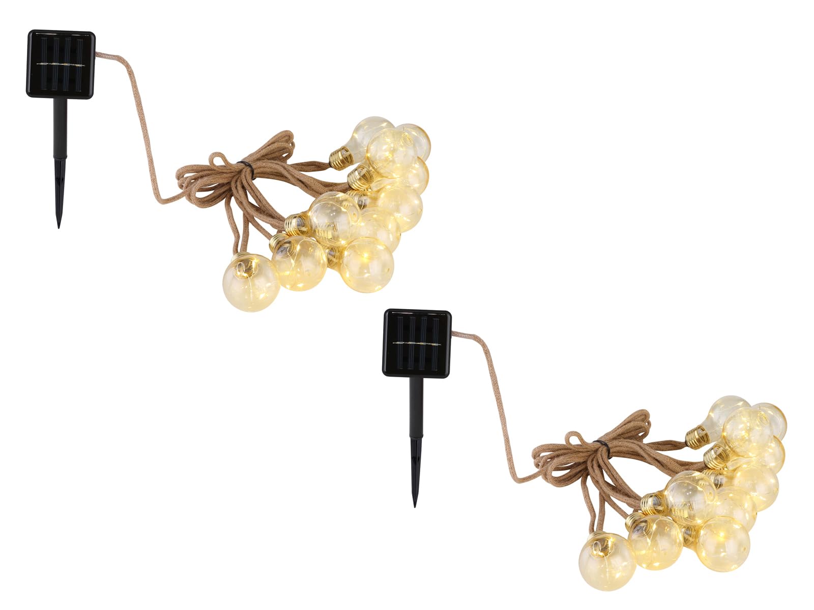 meineWunschleuchte 2er Set Solarbetriebene Outdoor Lichterkette mit 10 Glühbirnen, Länge 5,7 Meter