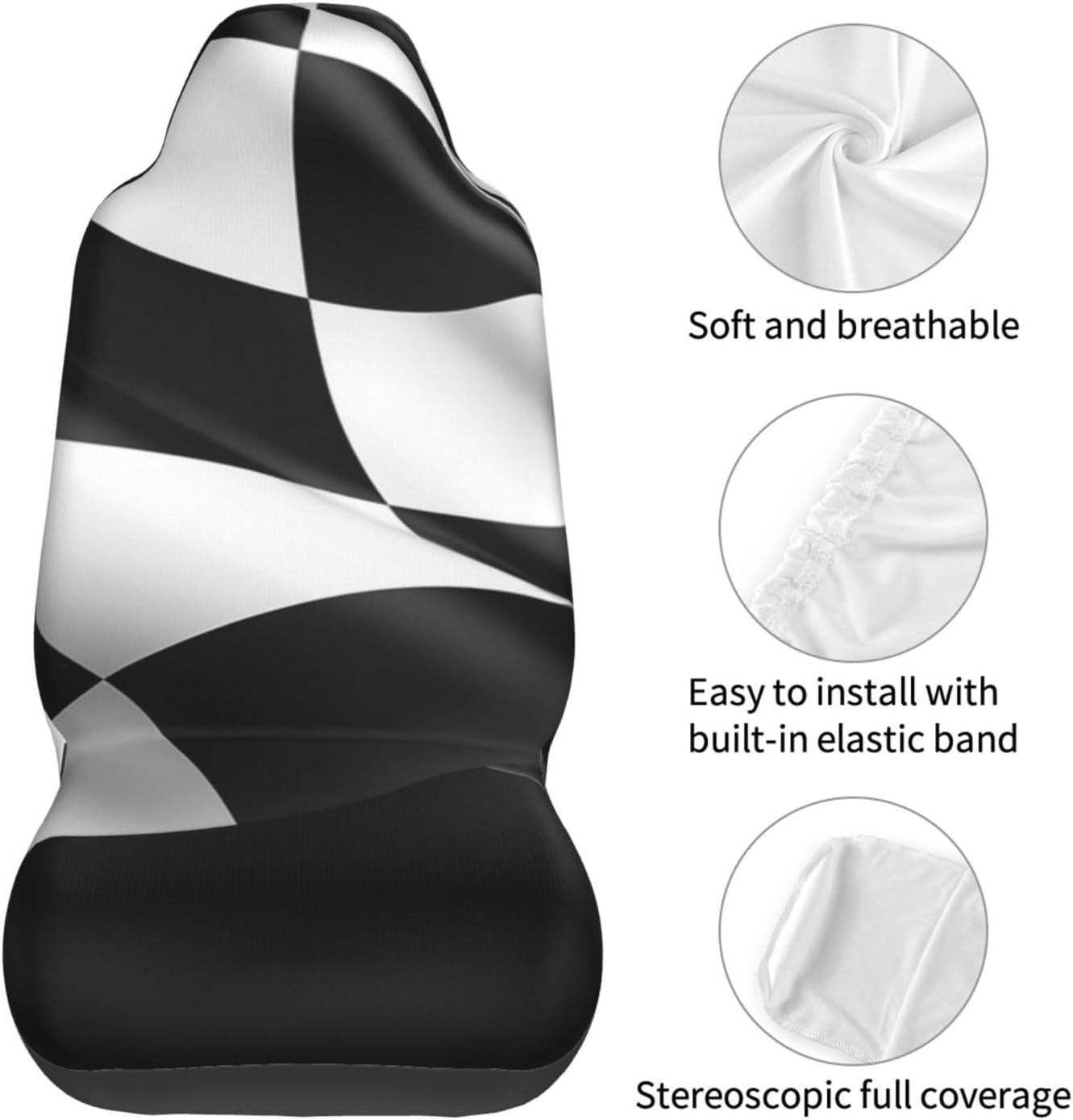 Car Seat Cover 2 Pack Front Seat Covers Black White Formula Checkered Flags Pattern Seat Covers for Car Seat Protector with Elastic Straps Car Mat Covers Car Interior Cushion Protector for Most Cars