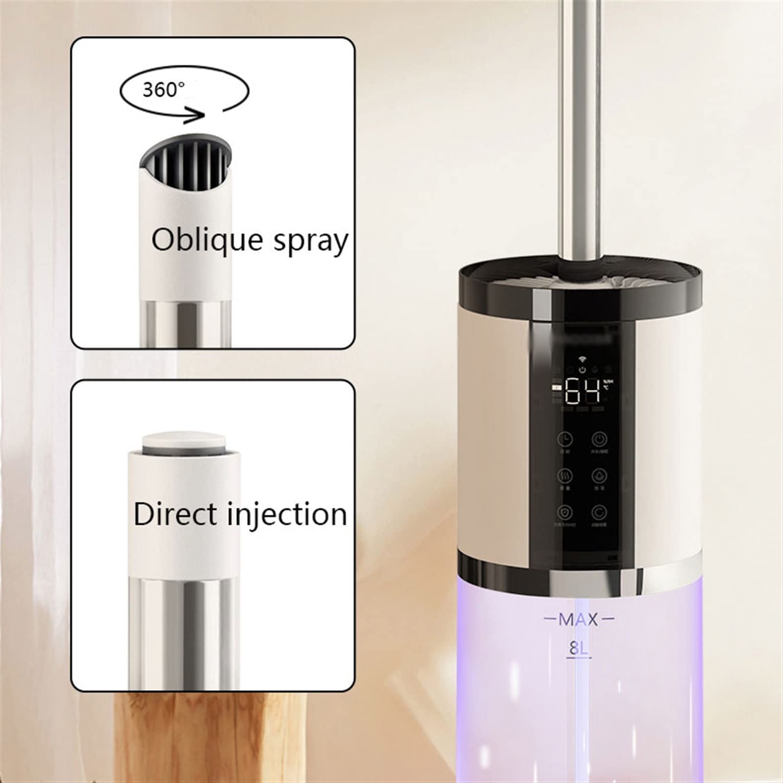 Umidificatore Ambiente Umidificatori domestici, spegnimento automatico, umidificatori silenziosi for aromaterapia di grande capacità, umidificatori da pavimento intelligenti con temporizzazione dell'u
