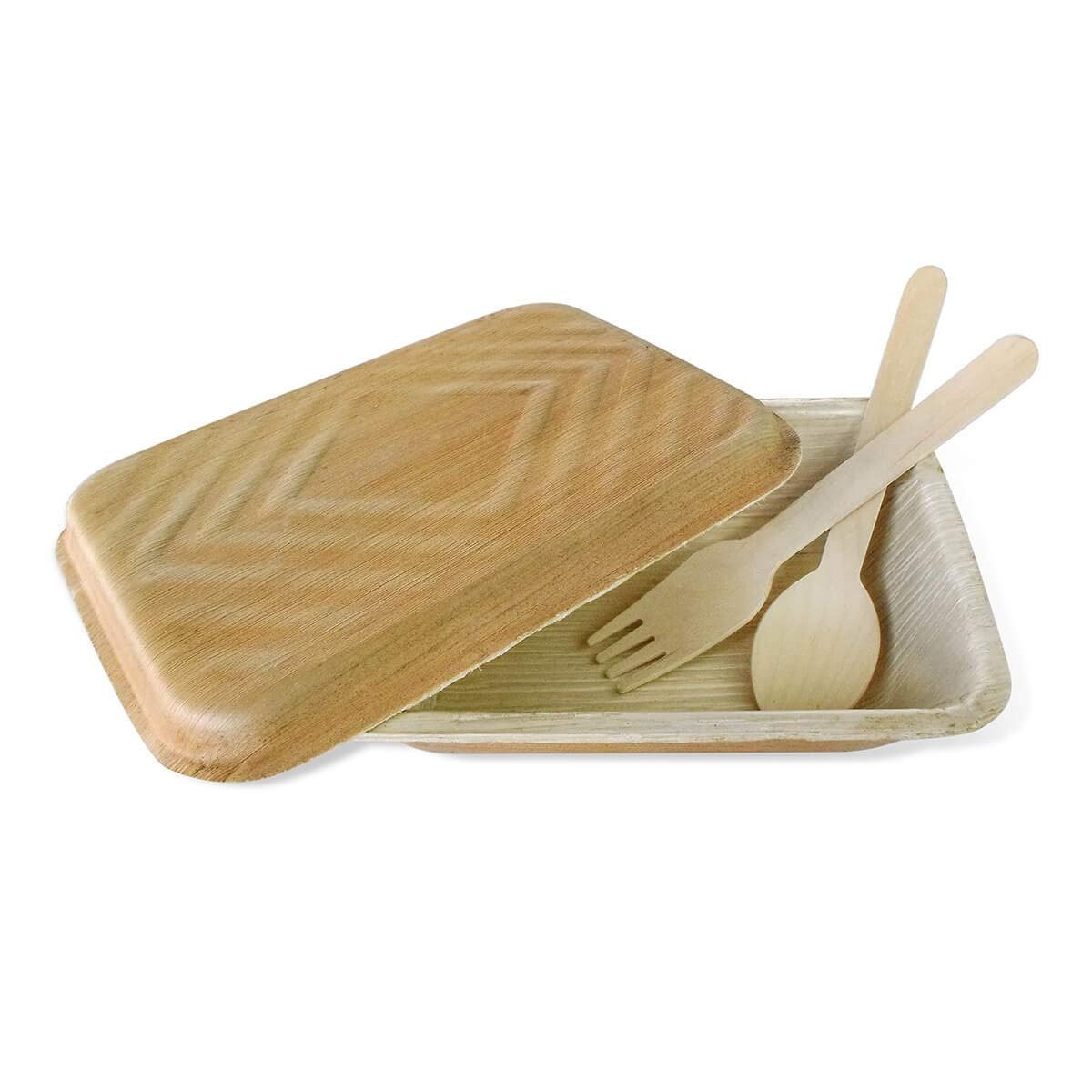 ECONUS Eco-Friendly and Biodegradable Export Quality Areca Leaf Rectangular Container Box for Packing and Delivery of food Useful for High class restaurant (750ml, 9 inch x 6 inch) -Pack of 25