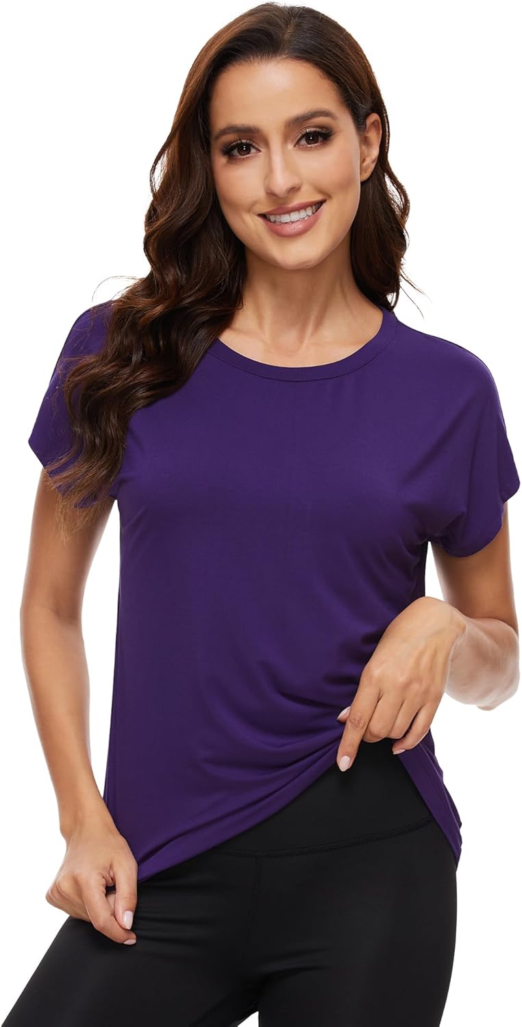 WiWi Women's Pajama Tops Soft Crew Neck Sleep Shirt Loose Short Sleeves T-Shirt Viscose from Bamboo S-XXL - Image 3