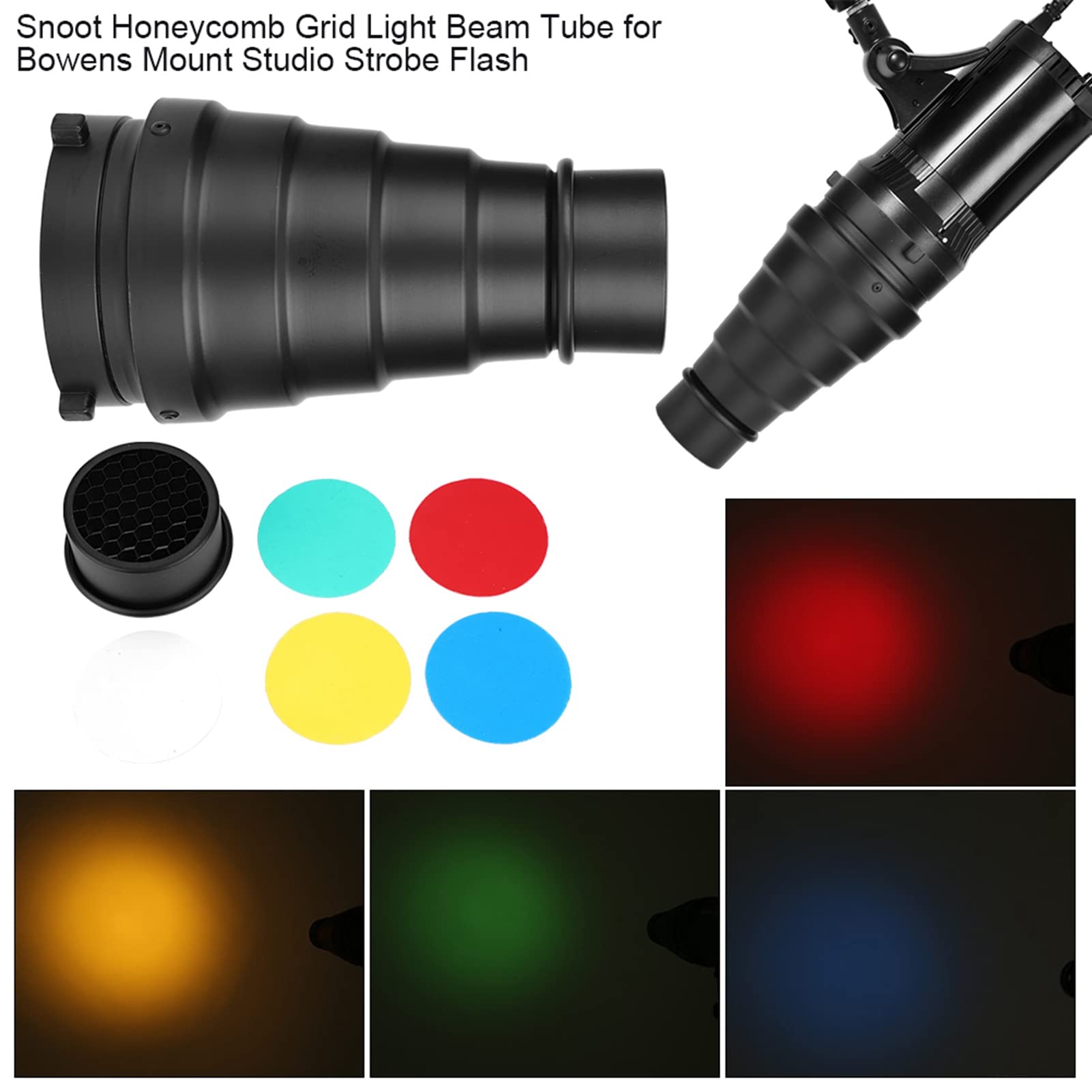 Metalowy Stożkowy Snoot Z Siatką O Strukturze Plastra Miodu I 5 Szt. Zestaw Filtrów Kolorów Filtr Mocujący Bowens Do Studyjnej Lampy Błyskowej Monolight Do Fotografii Błyskowej