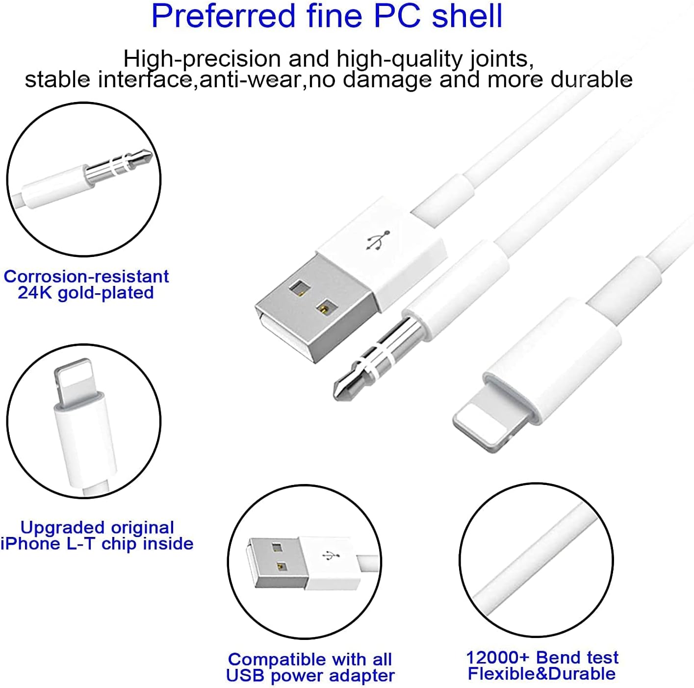 [Apple MFi Certified]2 in 1 Audio Charging Cable Compatible with iPhone,Lightning to 3.5mm Aux Cord Audio Jack Works with Car Stereo Speaker Headphone Car Charger Support iPhone 12/11/11 Pro/XS/XR/8/7