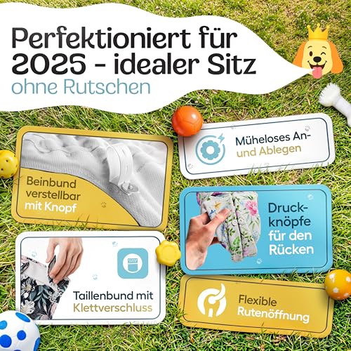 HUND IST KÖNIG Hundewindeln für Hündinnen (3 Stück) - Hochabsorbierende Läufigkeitshose für Hündinnen mit 3-Fach Justierung - Umweltfreundliche Hunde Windeln, Hundehöschen Läufigkeit & Inkontinenz