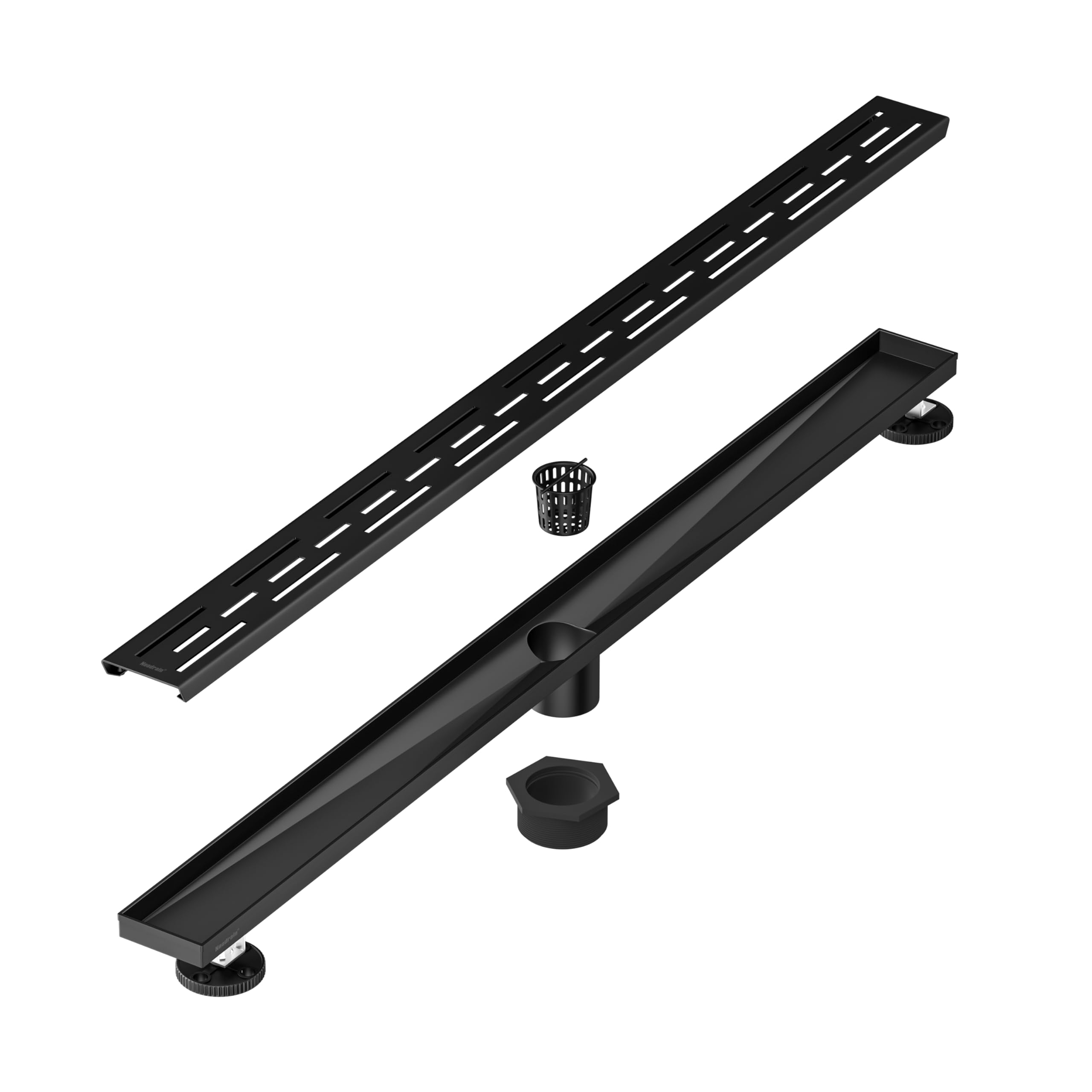 Neodrain 36 in Matte Black Linear Shower Drain, Rectangular Linear Shower Drain with Brick Pattern Grate, Brushed 304 Stainless Steel Bathroom Floor Drain
