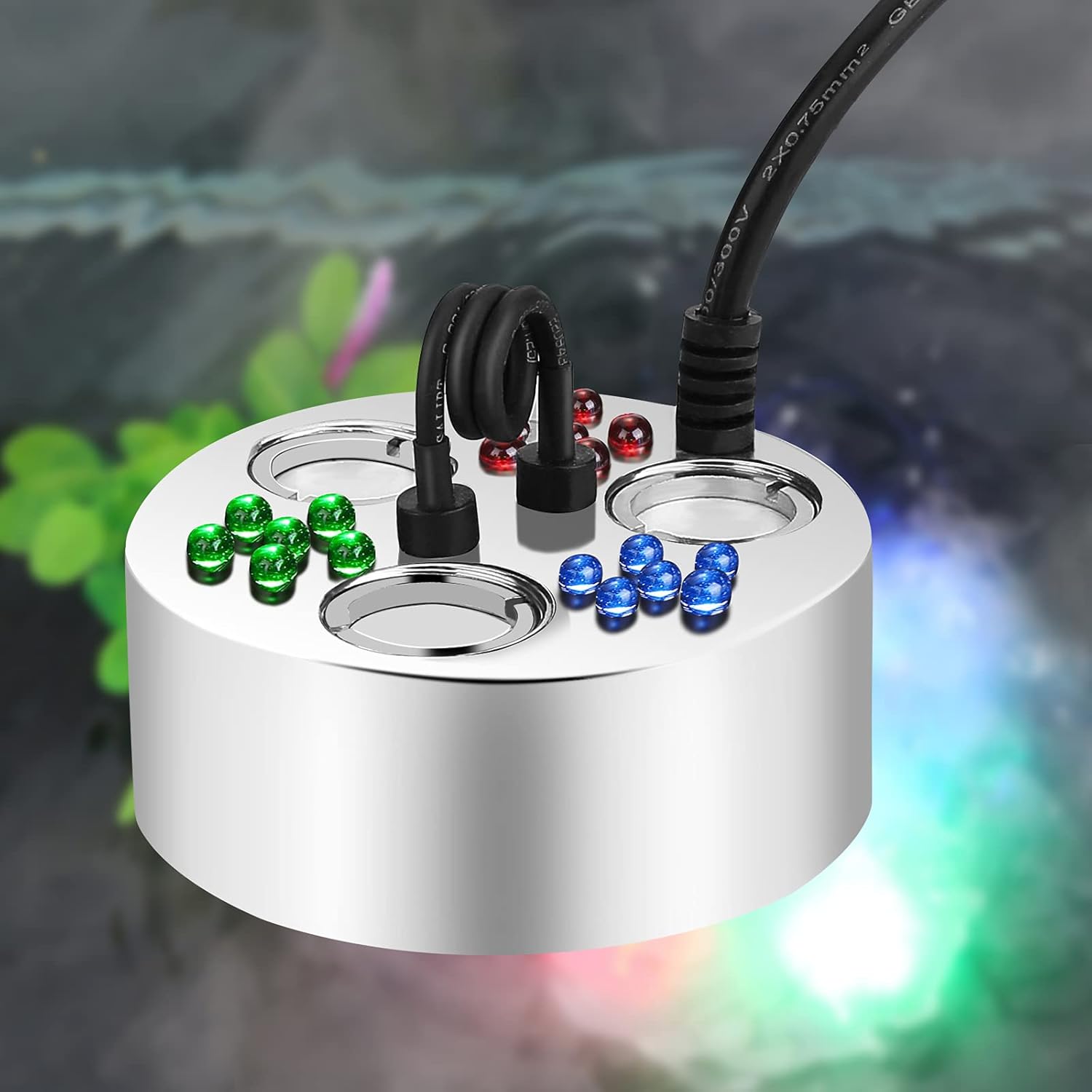 FITNATE Three-Head Metal Mist Maker, Larger Fogger with 18 LED Light Fogger Machine 1500ML/H Atomizer for Hollowen, Pond, Garden, Rockery/with Replace Tools : Home & Kitchen