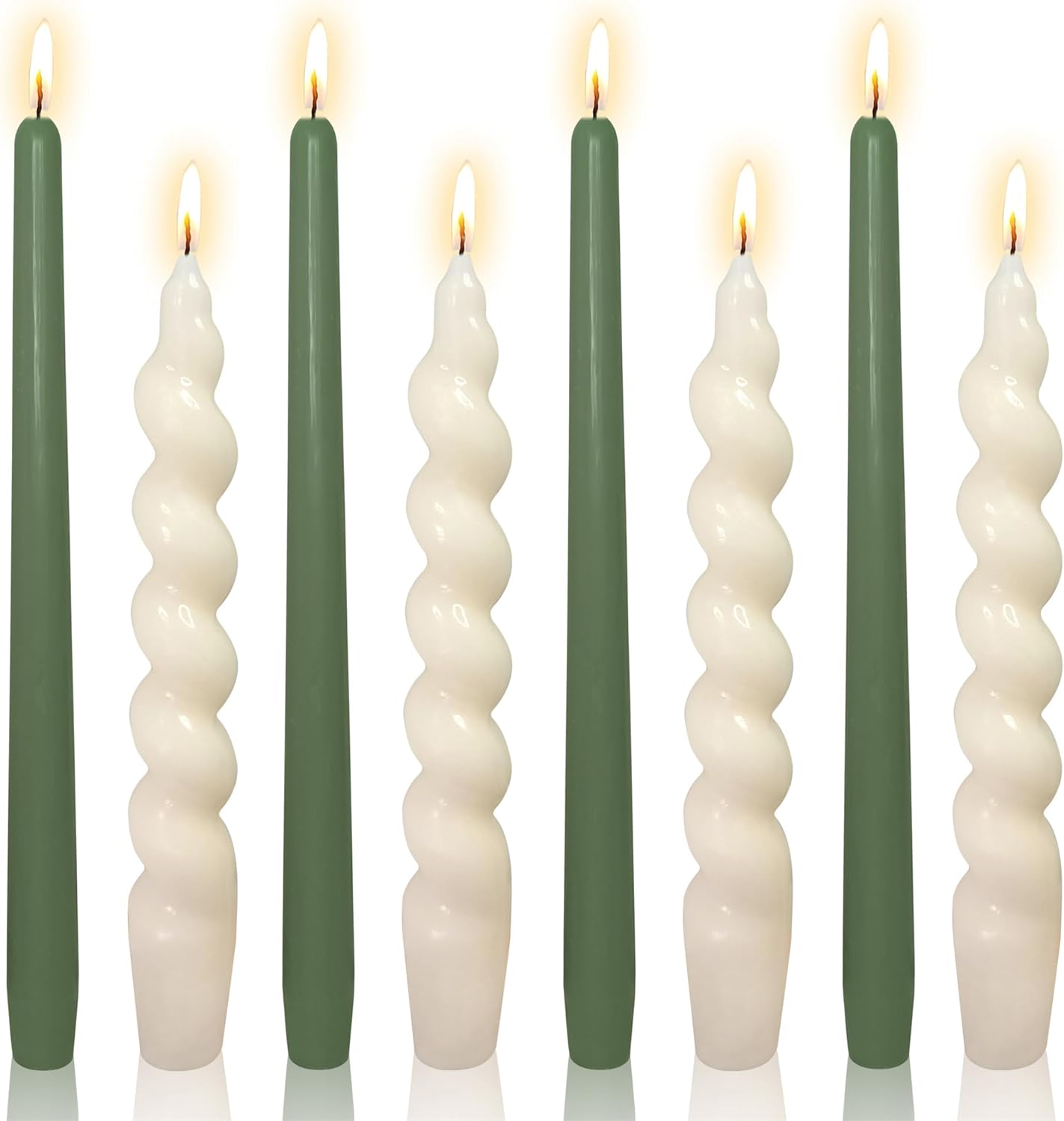 8pcs Green and White Taper Candles Scent Candle Sticks,10 Inch Green Candlesticks Scented White Tapered Candle Long Candles for Dinner Decor Housewarming Gift Idea
