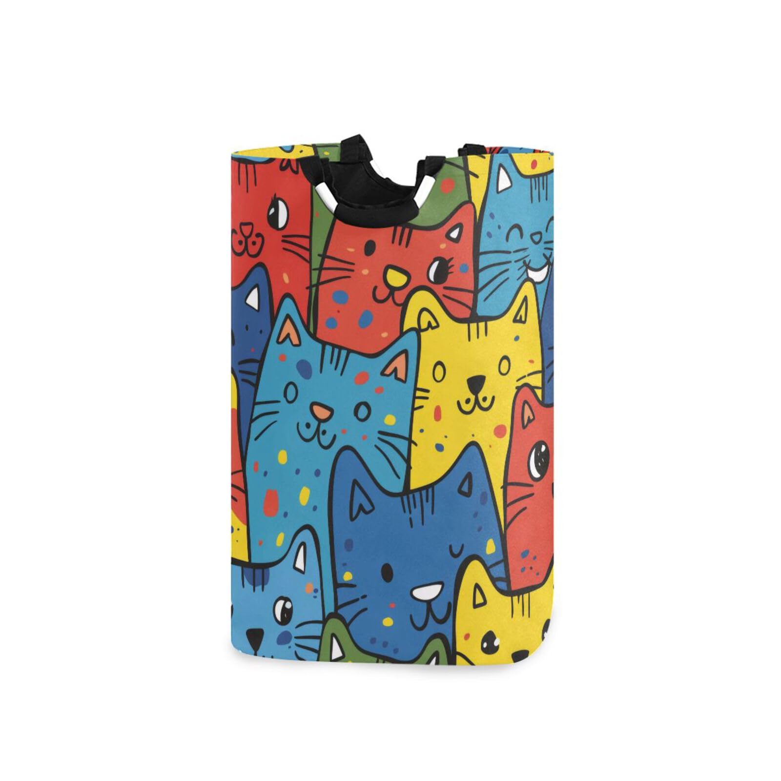 Jihqo Laundry Hamper Basket Comic Cats Colorful Collapsible Nursery Storage Bin Waterproof Clothing Baskets for Home Bedroom Bathroom Washing Room