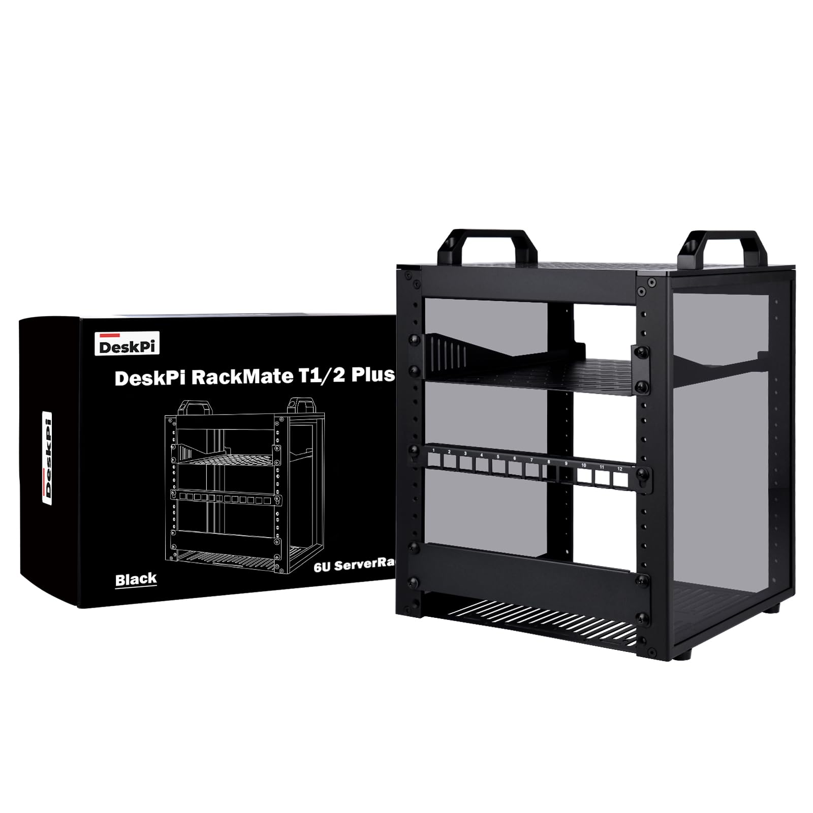 GeeekPi DeskPi RackMate T1/2 Plus, armadio server da 10 pollici, 6U, mini rack profondo 260 mm con fondo del rack e pannello patch Keystone vuoto a 12 porte, per dispositivi AV, NAS e server da 10