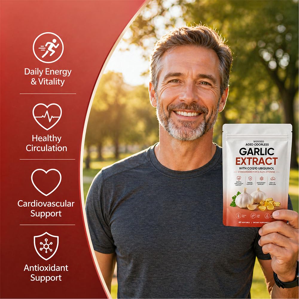 Aged Garlic Extract Softgels Organic | 600mg Odorless Garlic Supplements with CoQ10 Ubiquinol | 24-Month Fermented for Heart & Immune Support | 60 Softgels (1) — Amazon image 2
