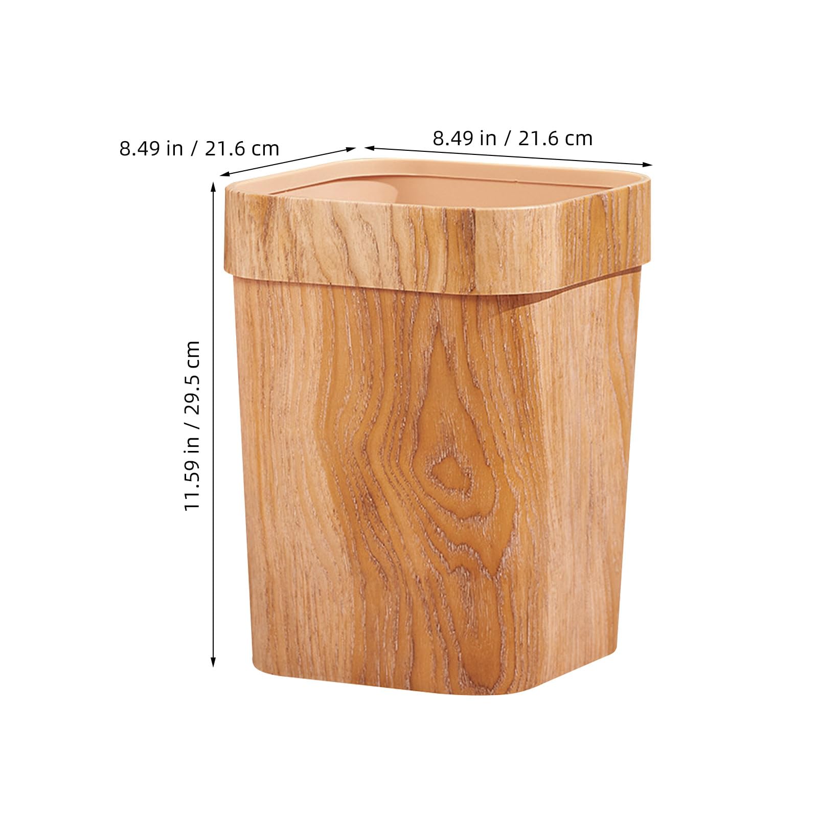 Bidone della Spazzatura Effetto Legno 12l in Plastica Ecologica, Contenitore per Rifiuti Domestici e Cestino per Carta Straccia, per Cucina, Ufficio e Camera da Letto